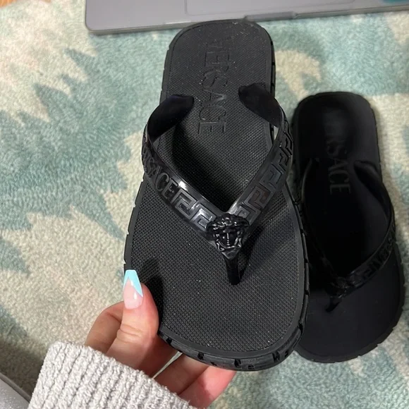 Versace Black Greca Sandals